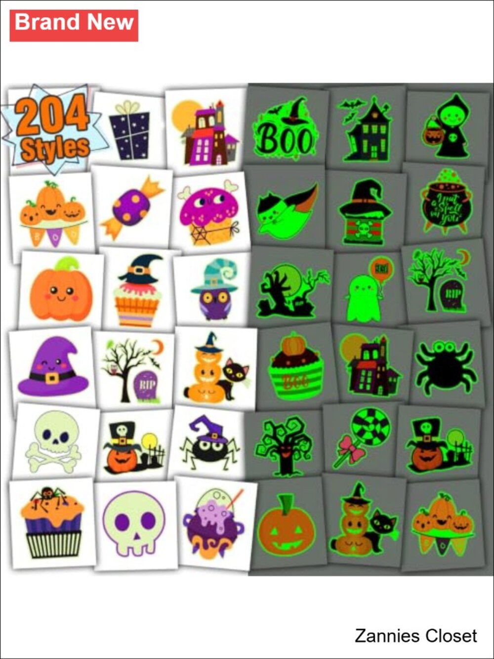👻 204 Sheet Glow Halloween Temporary Tattoos Kids Party Favors